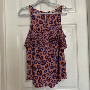 Rebecca Taylor 100% silk floral sleeveless ruffled blouse